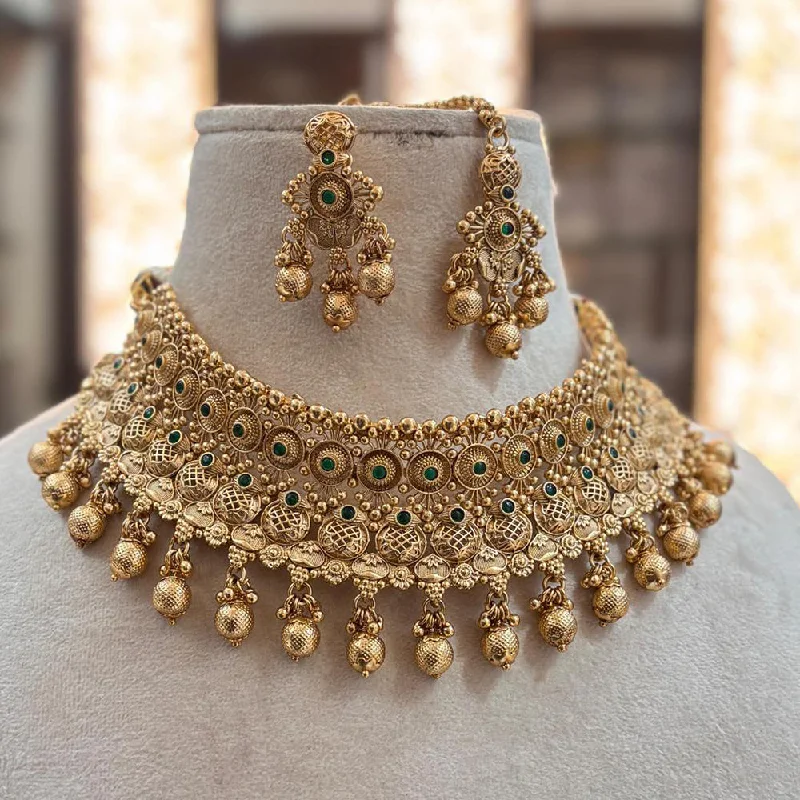 Elegant Gold Necklace-Jewel Addiction Gold Plated Pota Stone And Pearls Choker Necklace Set