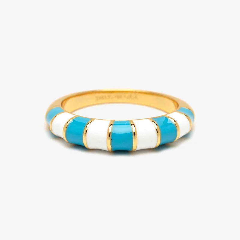 Custom Engagement Ring Set-Striped Enamel Gold Ring