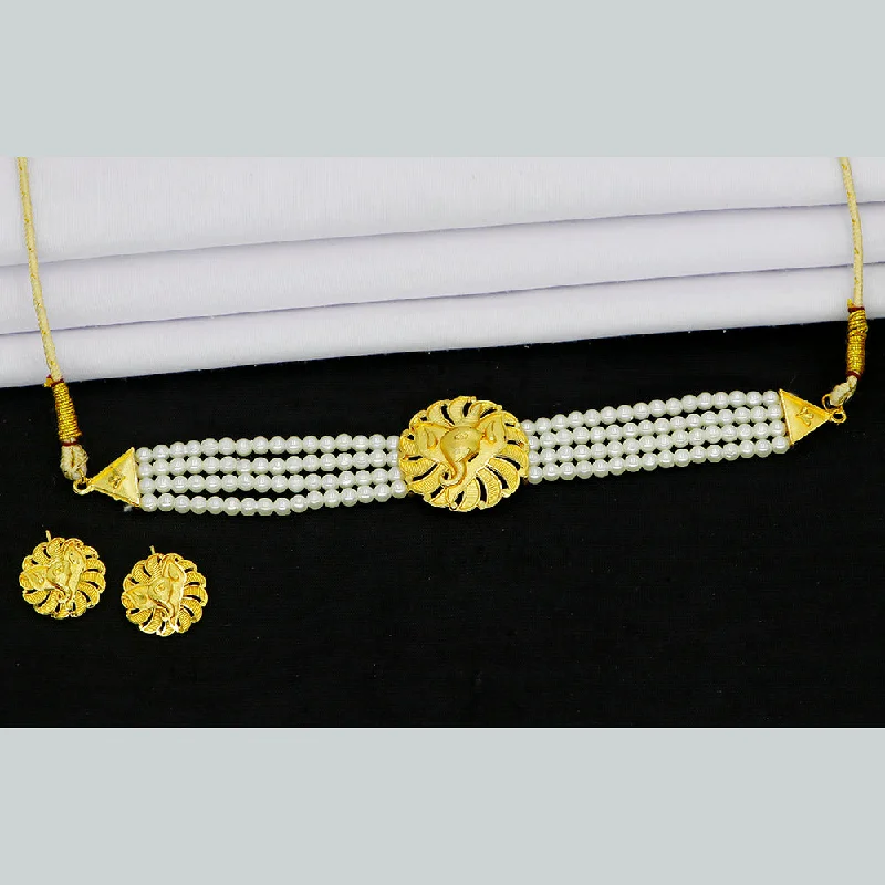 Statement Necklace for Bridesmaids-Mahavir Gold Plated Choker Necklace Set