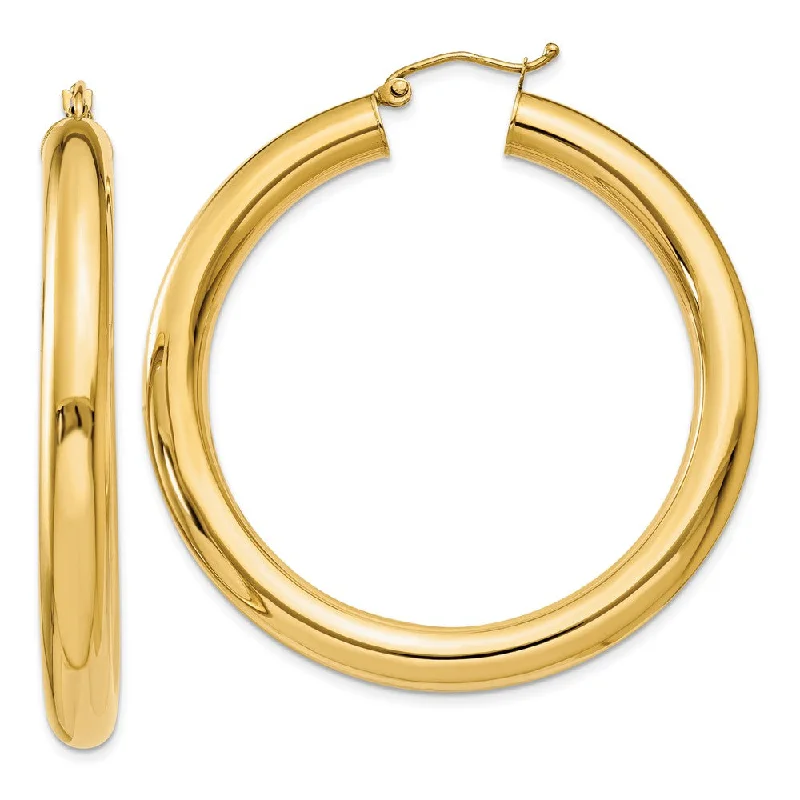 Elegant Statement Earrings-5mm, 14k Yellow Gold Classic Round Hoop Earrings, 45mm (1 3/4 Inch)