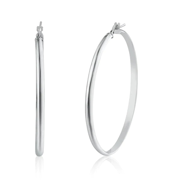 Swarovski Crystal Earrings-Silver 925 Rhodium Plated Silver Dome 3.5mm Hoop Earrings