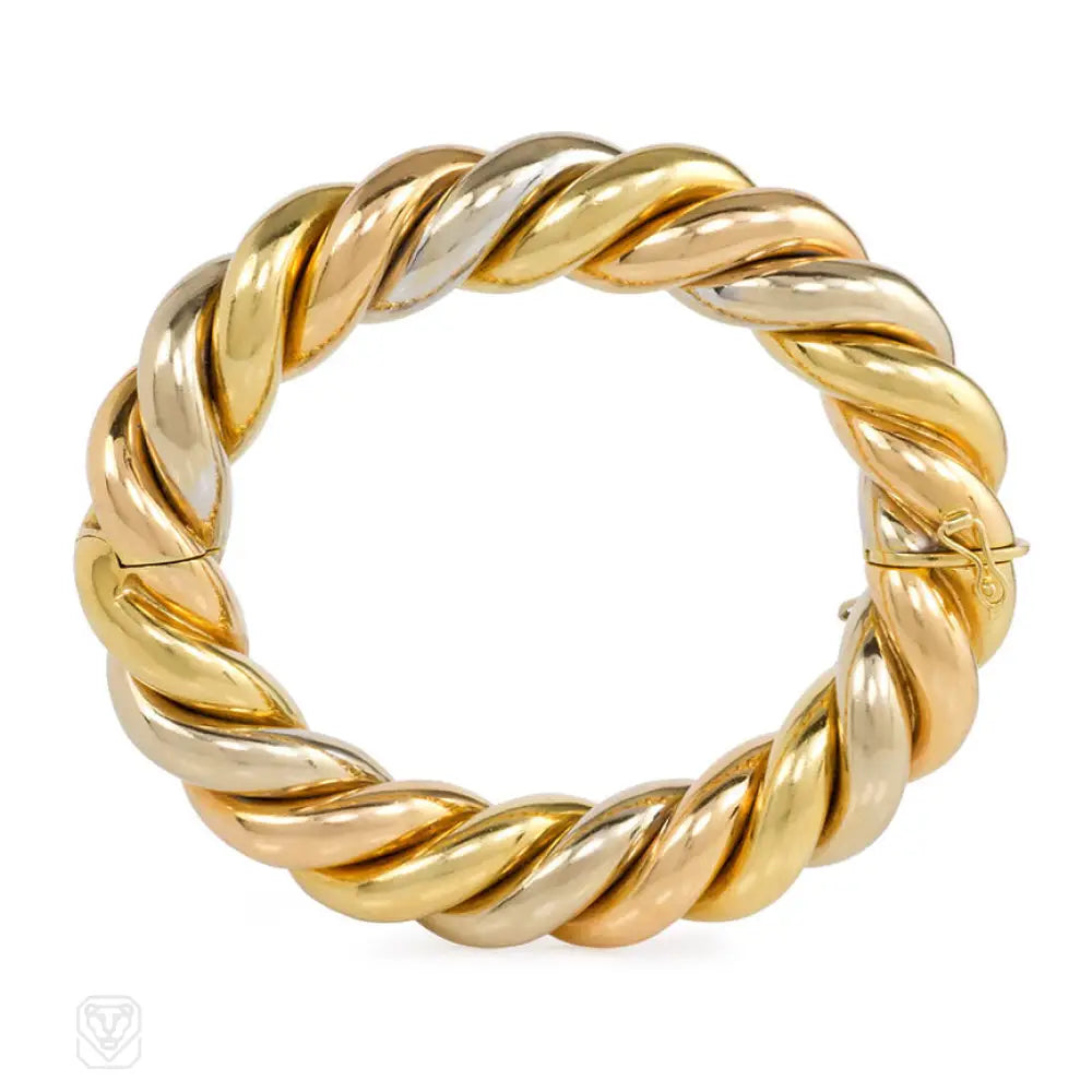 Custom Gold Bangles-Three-color gold twist bangle