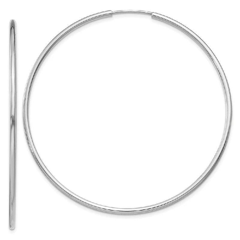 Simple Pearl Earrings-1.5mm, 14k White Gold Endless Hoop Earrings, 52mm (2 Inch)