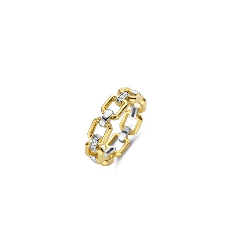 Vintage Rose Gold Ring-Ti Sento 18ct Gold Vermeil Ring with Cubic Zirconia Links