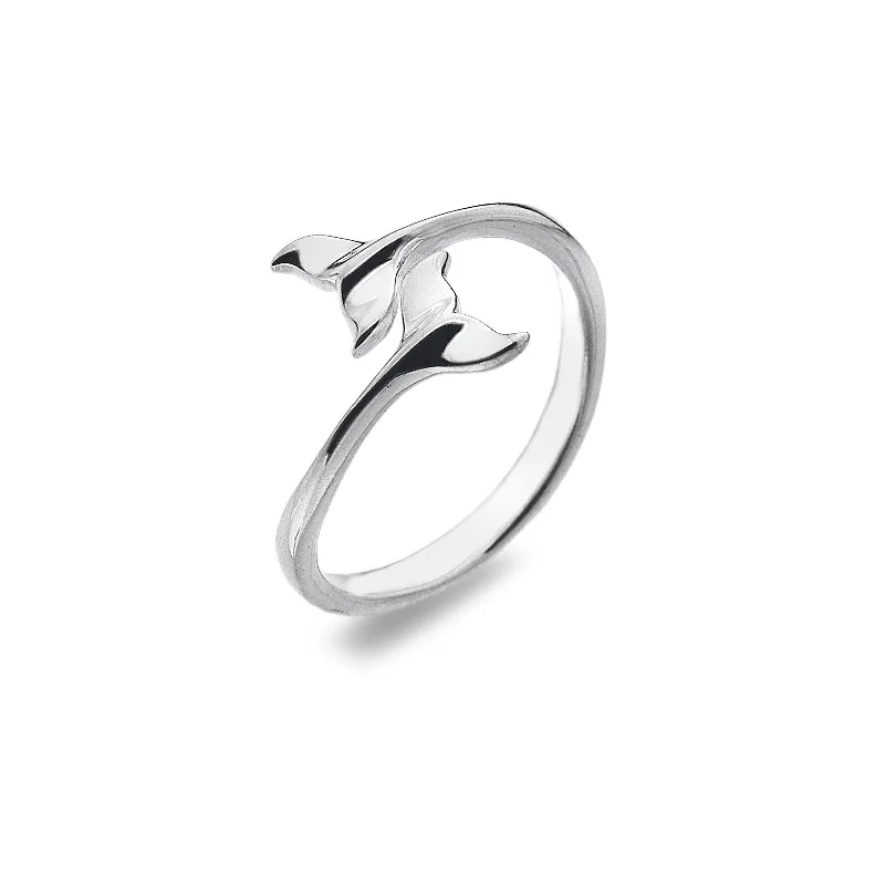 Minimalist Gold Ring-Sea Gems Sterling Silver Whale Tail Ring