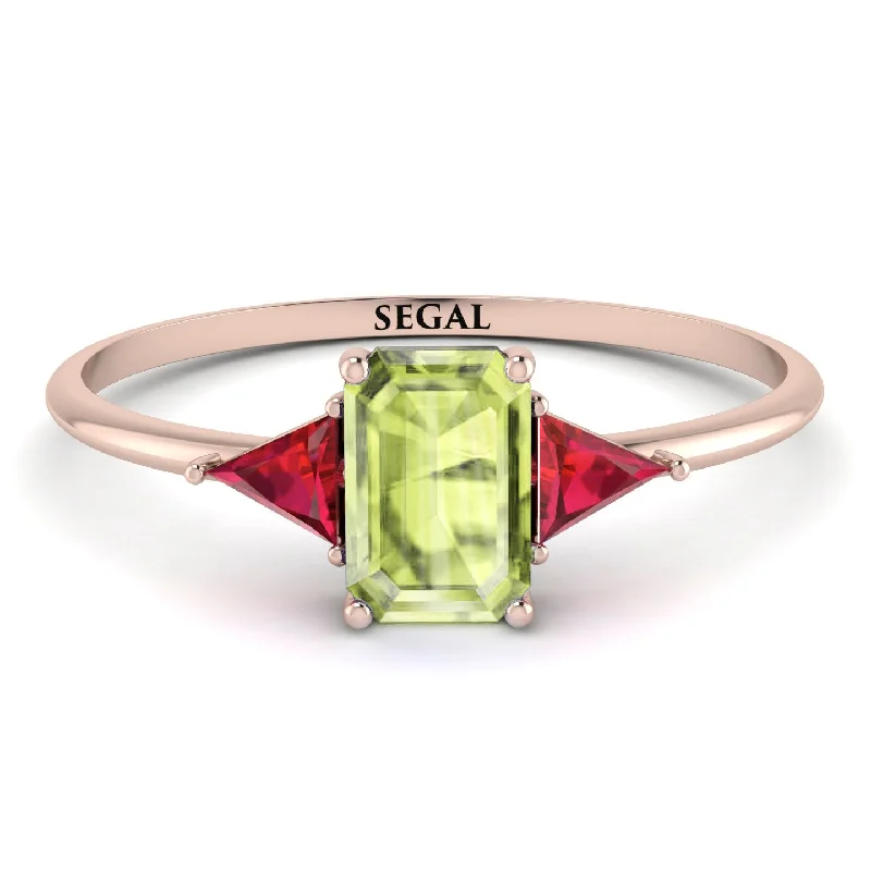 Birthstone Ring Set-Emerald Cut Peridot With Triangles Ring - Remi No. 711