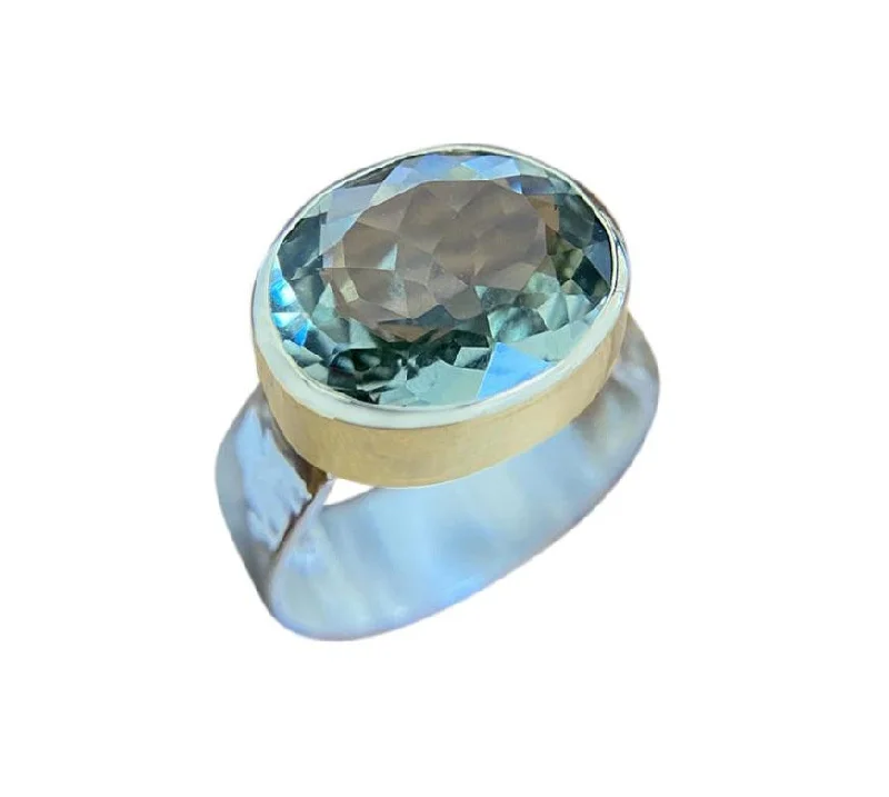 Simple Diamond Ring-Yaron Morhaim 9ct Gold & Faceted Green Amethyst Ring