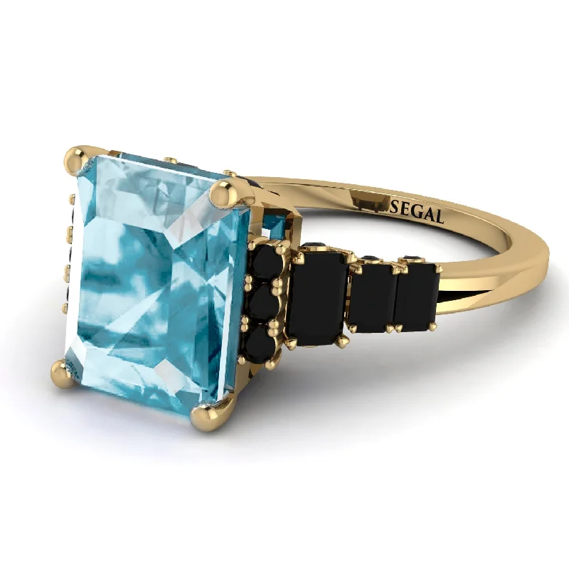 Designer Gold Ring-Emerald Cut Aquamarine Ring Hidden Round Diamonds - Sawyer No. 407