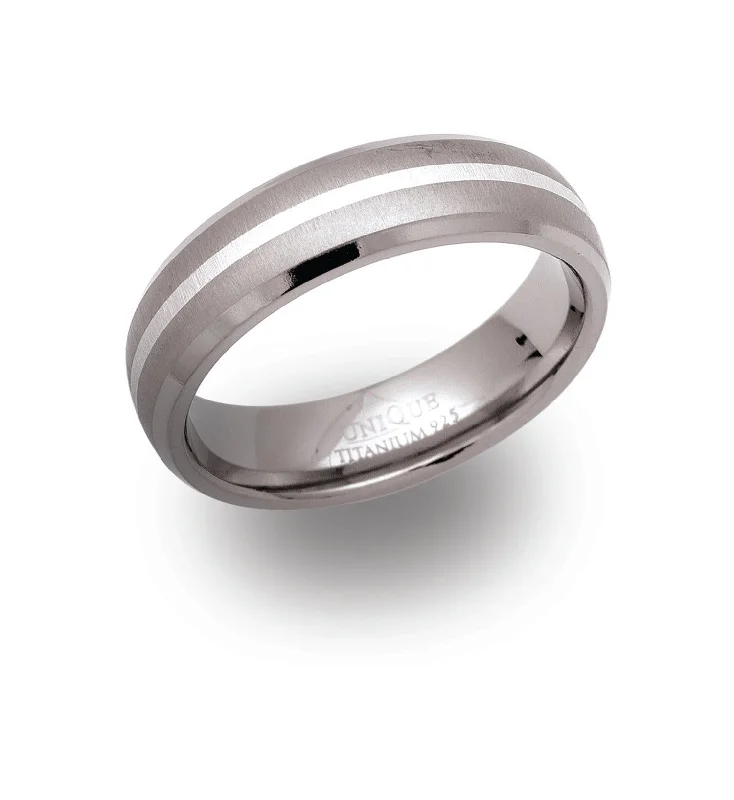 Statement Cocktail Ring-Unique & Co 6mm Titanium Sterling Silver Inlay Ring