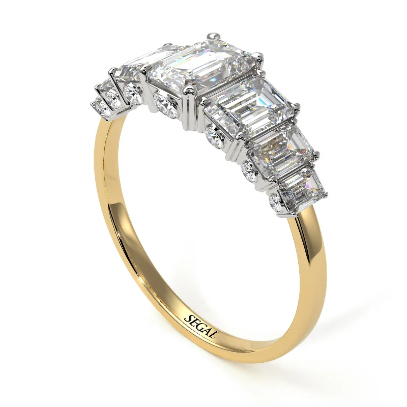 Sparkling Engagement Ring-Two Tones Emerald Cut Diamond Ring With Hidden Diamonds - Brynlee No. 77