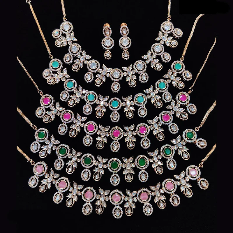 Elegant CZ Necklace-JCM Gold Plated Polki Kundan Stone Necklace Set