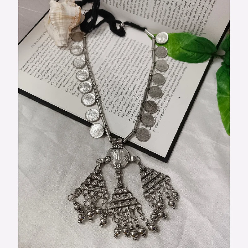 Stylish Pearl Necklace-Darshana Jewels Oxidised Plated Long Necklace Set