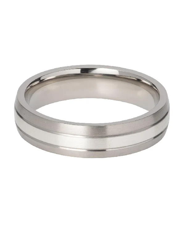 Gemstone Wedding Ring-Unique & Co Titanium Ring with Silver Inlay