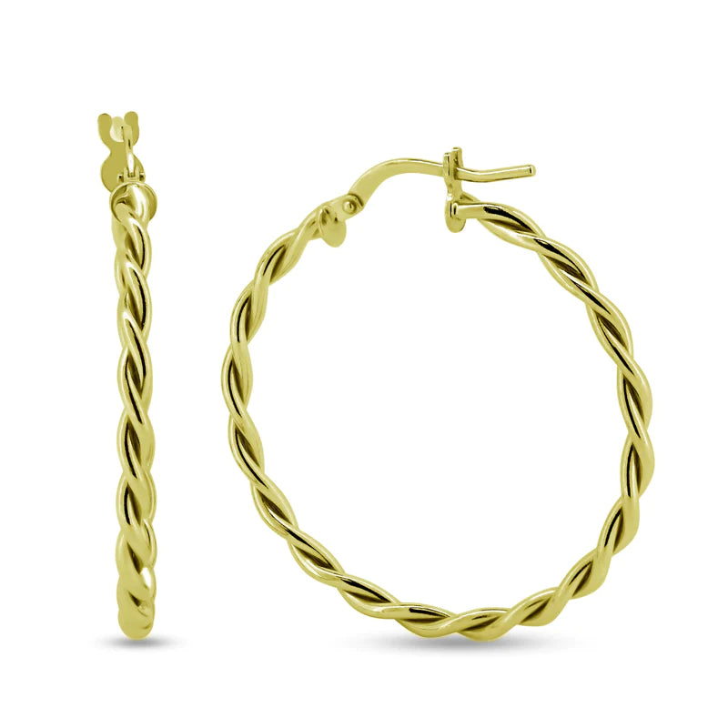 Trendy Ear Jackets-Silver 925 Gold Plated Silver Twisted Hoop Earrings