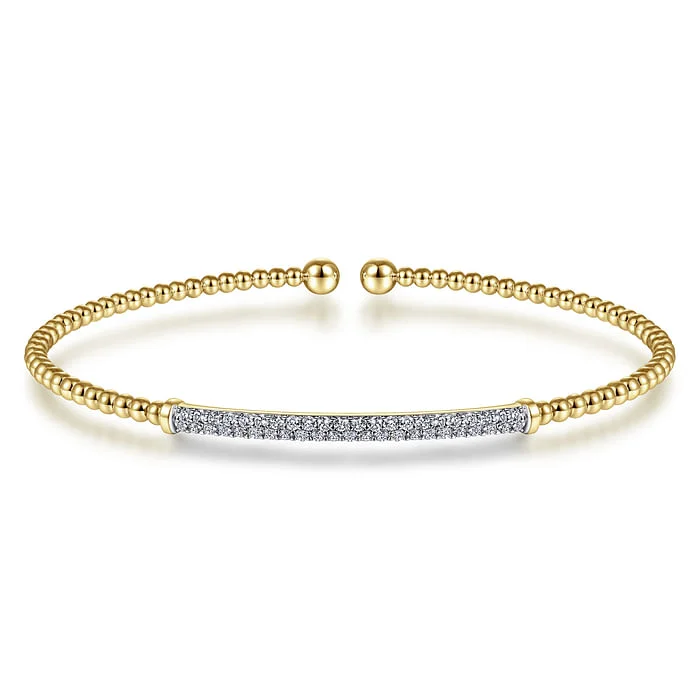 Simple Wedding Bangle Set-14K Yellow Gold Bujukan Diamond Bar Split Bangle