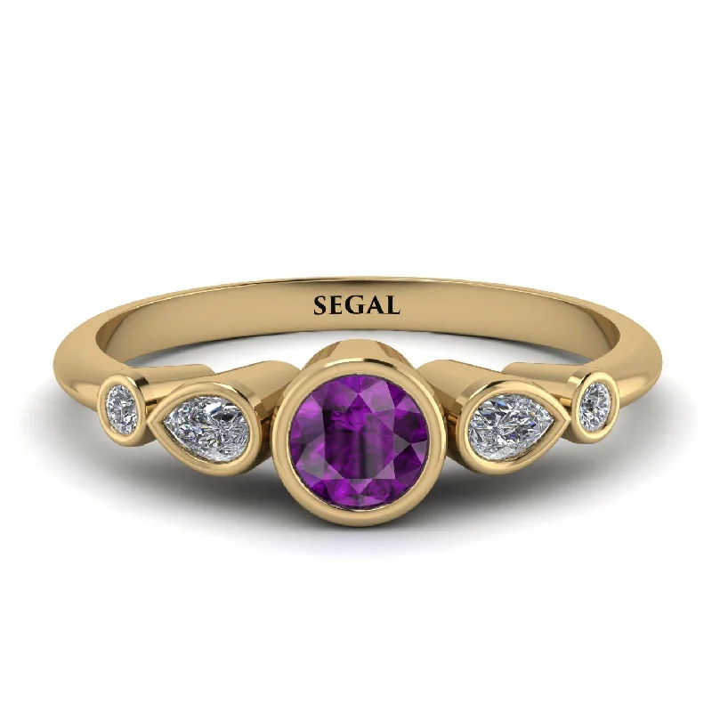 Bridal Wedding Ring-Bezel Symmetrical Amethyst Ring - Ivy No. 301