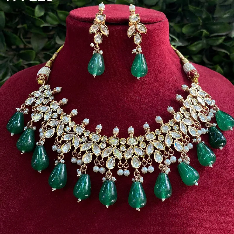 Celestial Moon Necklace-Royal Kundan Jewellery Gold Plated Polki Kundan Stone And Pearls Necklace Set