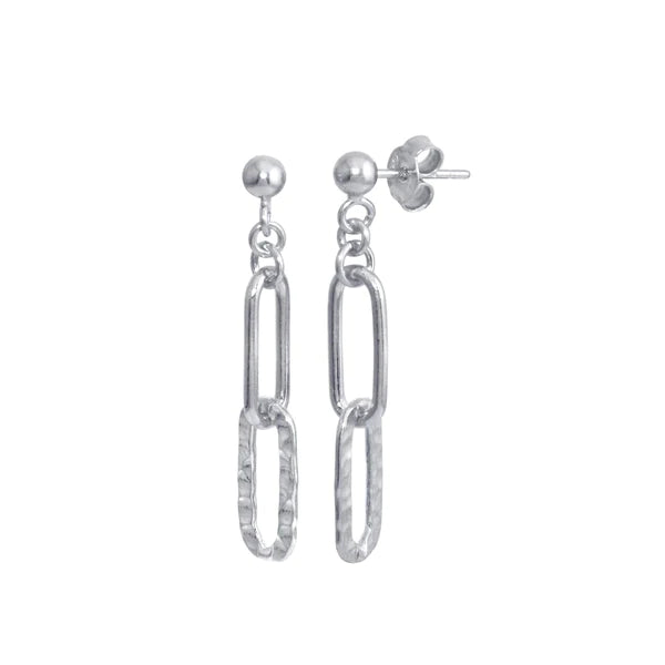 Luxurious Sapphire Earrings-Sterling Silver 925 Rhodium Plated Dangling Ball Textured Paperclip  Earrings