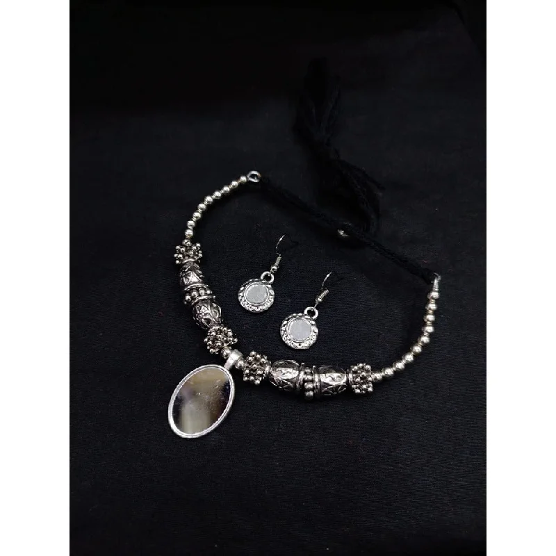 Classic Pendant Necklace-Akruti Collection Oxidised  Plated Necklace Set