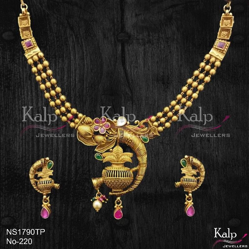 Custom Gold Pendant Necklace-Kalp Jewellers Copper Gold Plated Necklace Set