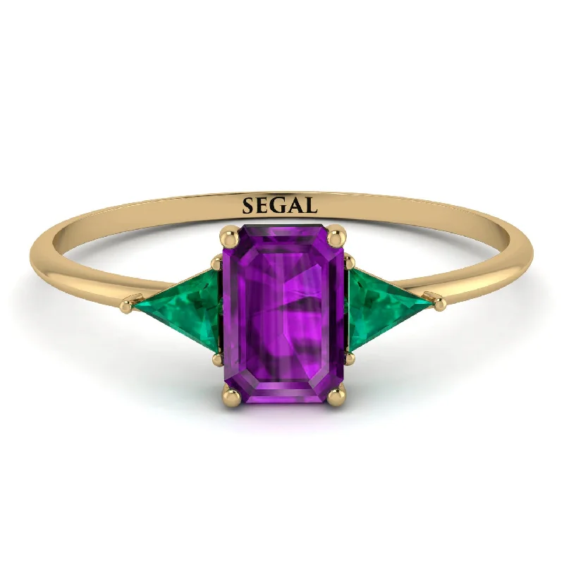 Promise Ring for Her-Emerald Cut Amethyst With Triangles Ring - Remi No. 304