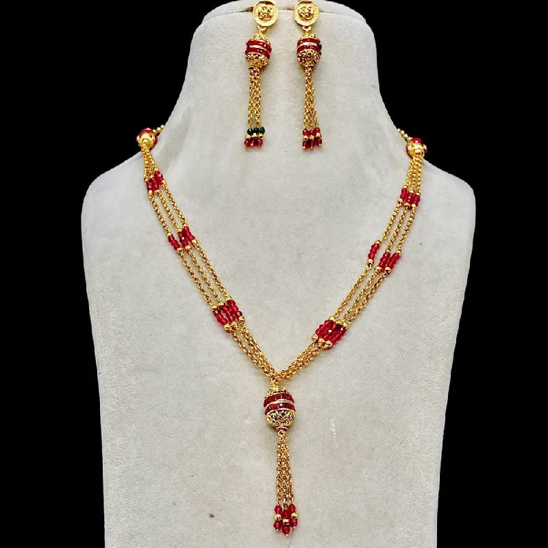 Dainty Silver Necklace-Shagna Gold Plated Pearls Long Necklace Set