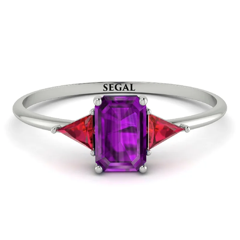 Custom Name Ring-Emerald Cut Amethyst With Triangles Ring - Remi No. 312