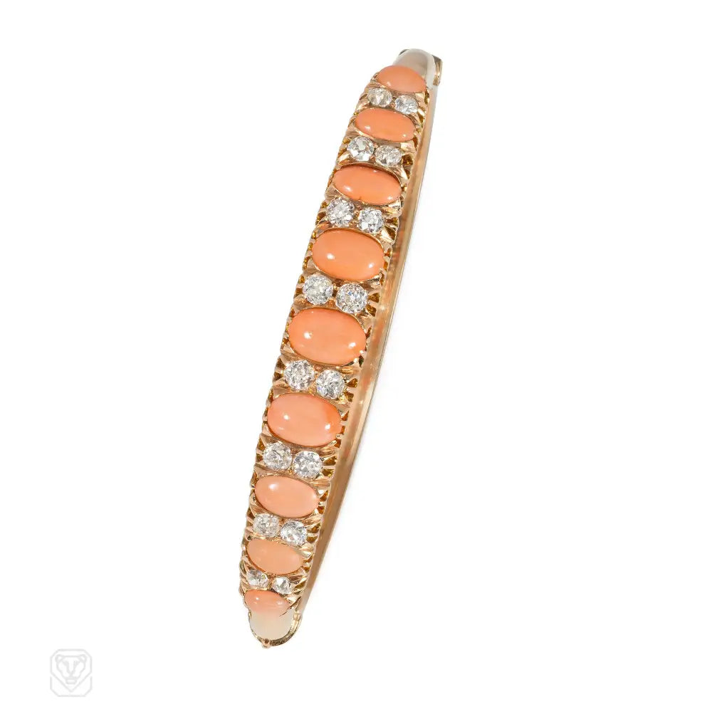 Adjustable Silver Bangles-Antique angel skin coral and diamond bangle