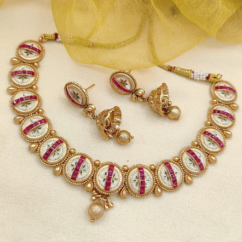 Gold Bangle Necklace-Jewel Addiction Copper Rajwadi Finish Pota Stone Necklace Set