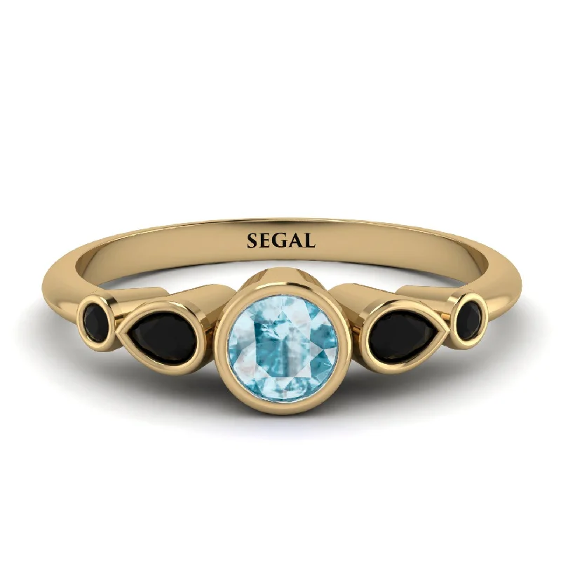 Stylish Diamond Ring-Bezel Symmetrical Aquamarine Ring - Ivy No. 407