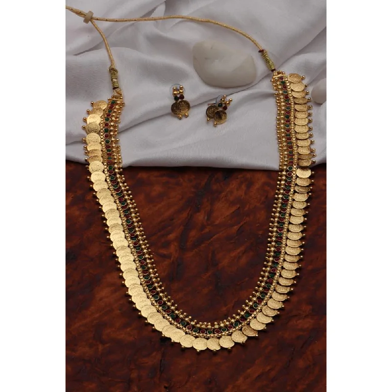 Silver Chain Necklace-Darshana Jewels Gold Plated Pota Stone Long Necklace Set