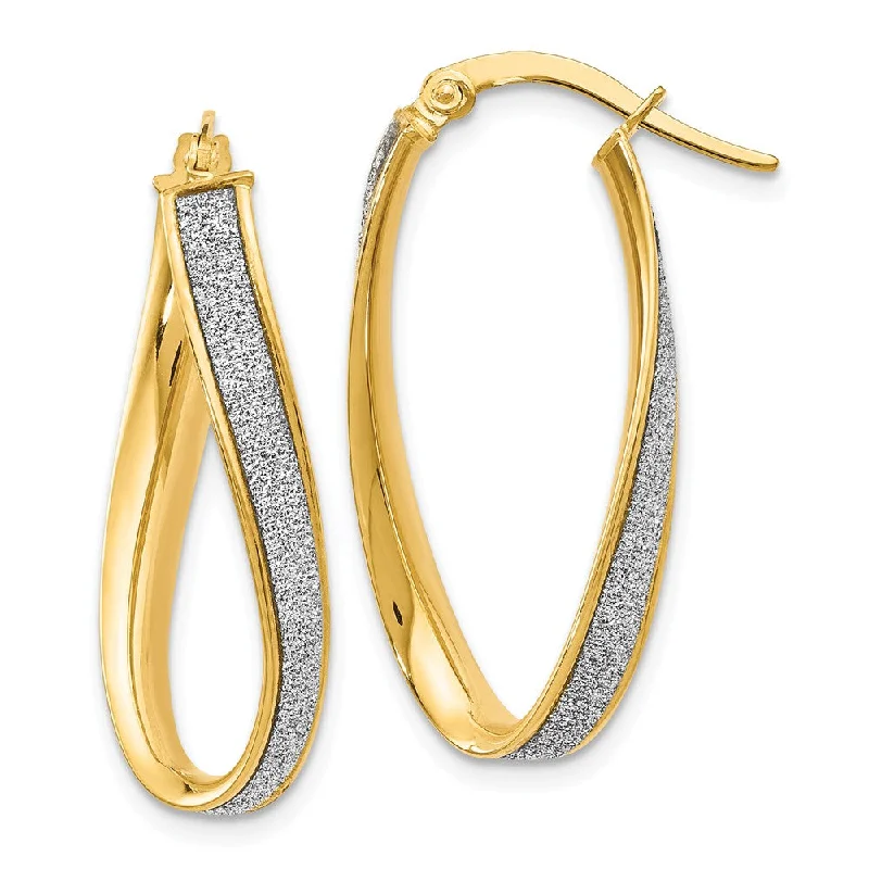 Trendy Gemstone Earrings-3.75mm Glitter Infused Oval Twist Hoops in 14k Yellow Gold, 28mm