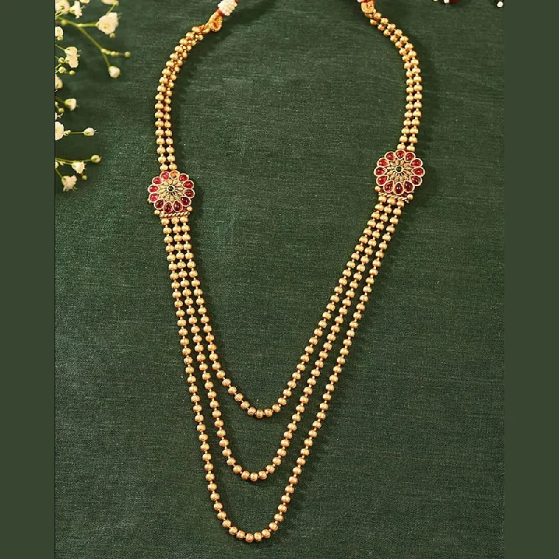 Chunky Chain Necklace-Sangita Creation  Copper Gold  Pota Stone Multi Layer Long  Necklace Set