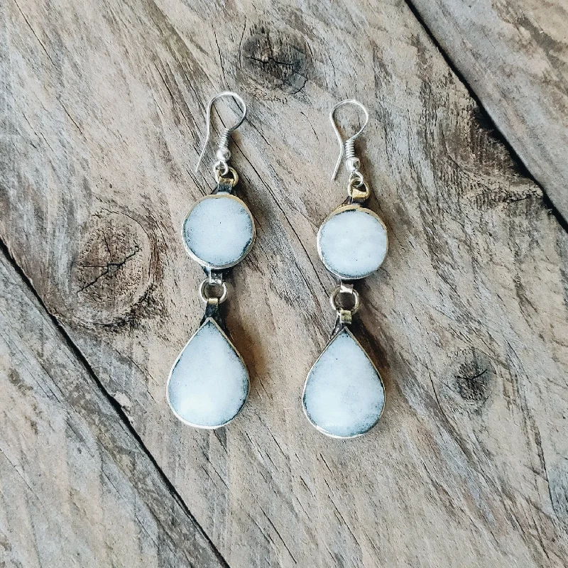 Classic Round Earrings-Tribal Grey Stone Earrings