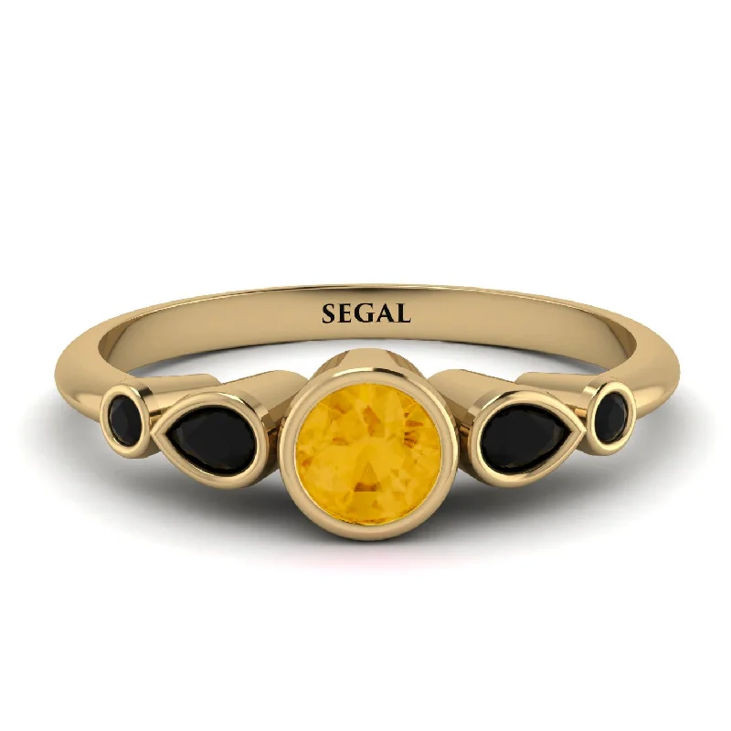 Custom Gold Wedding Ring-Bezel Symmetrical Citrine Ring - Ivy No. 607