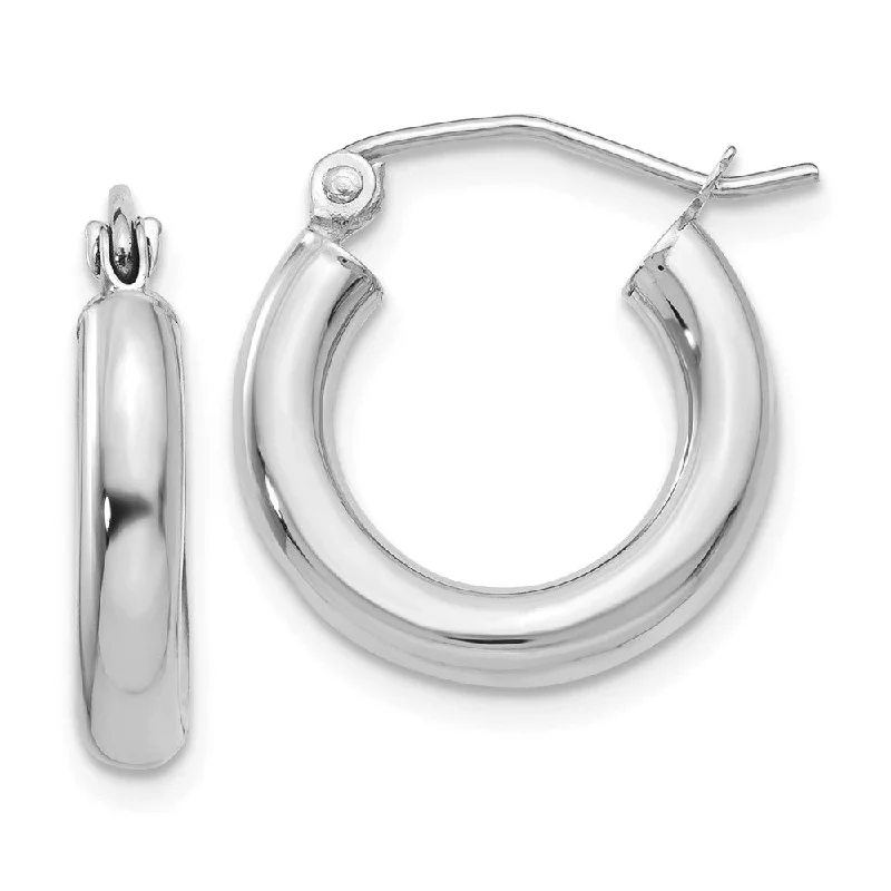 Chic Statement Earrings-3mm, 14k White Gold Classic Round Hoop Earrings, 15mm (9/16 Inch)