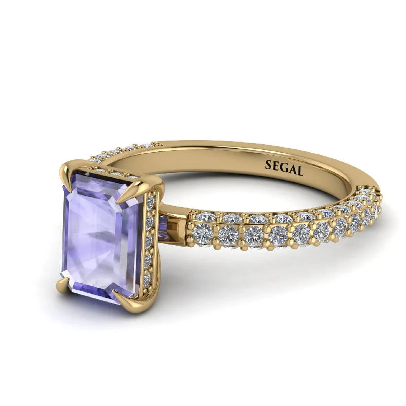 Fashionable Wedding Ring-Hidden Halo Emerald Cut Tanzanite Engagement Ring - Ximena No. 201