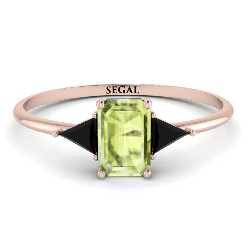 Wedding Ring with Emerald-Emerald Cut Peridot With Triangles Ring - Remi No. 708