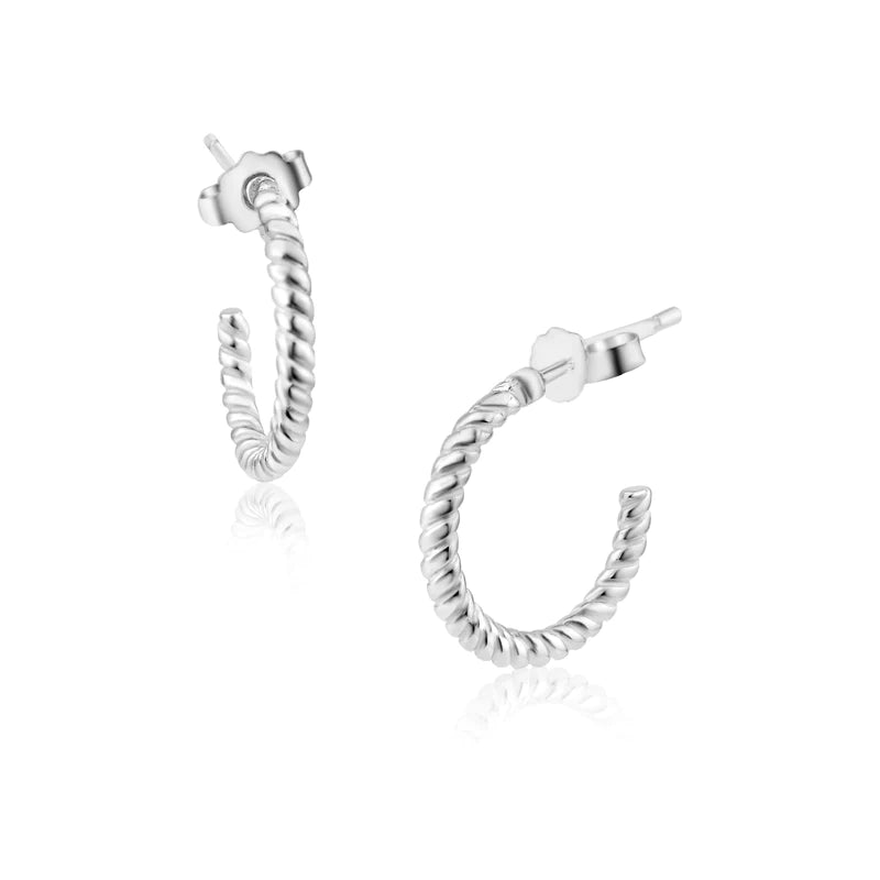 Simple Pearl Earrings-Silver 925 Rope Design Semi Hoop Single