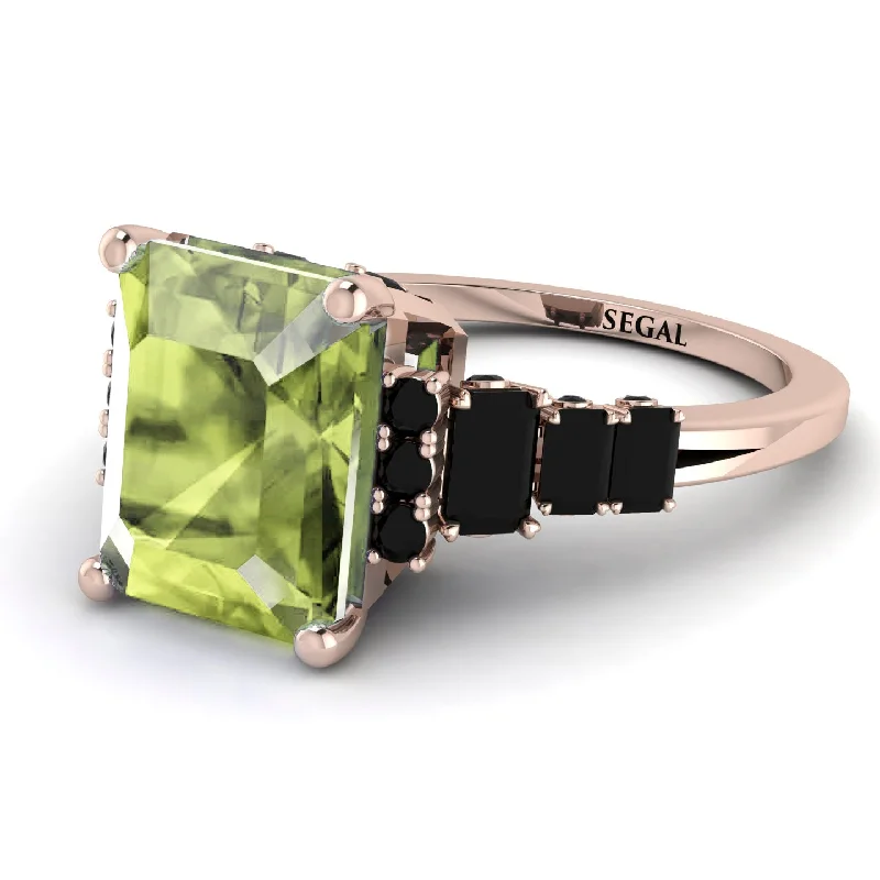 Rose Gold Engagement Ring-Emerald Cut Peridot Ring Hidden Round Diamonds - Sawyer No. 708