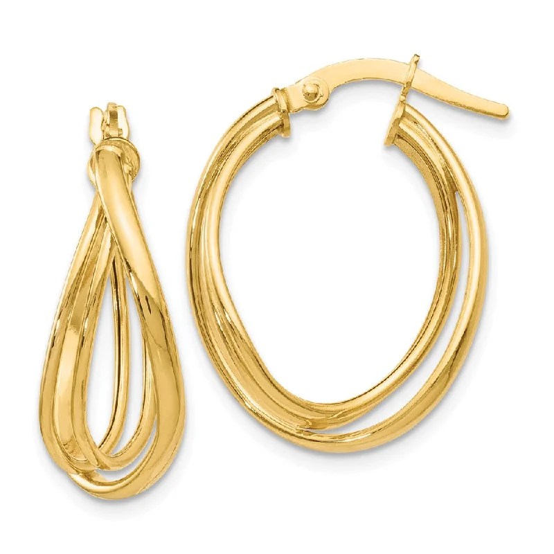 Trendy Tassel Earrings-Triple Polished Twist Hoop Earrings in 14k Yellow Gold, 21mm