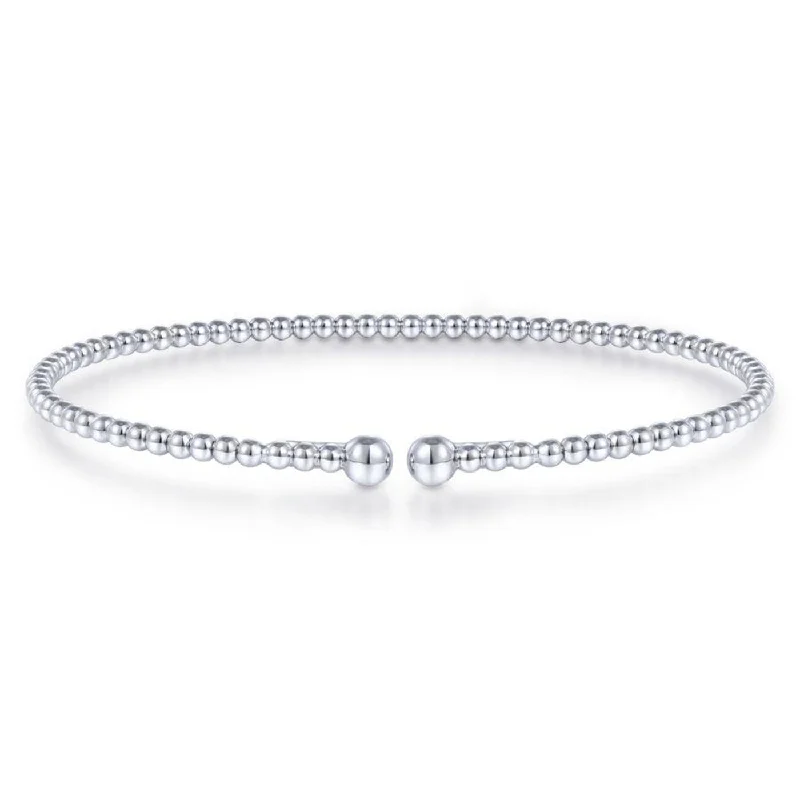 Set of 3 Bangles-Split 14K White Gold Beaded Bujukan Bangle