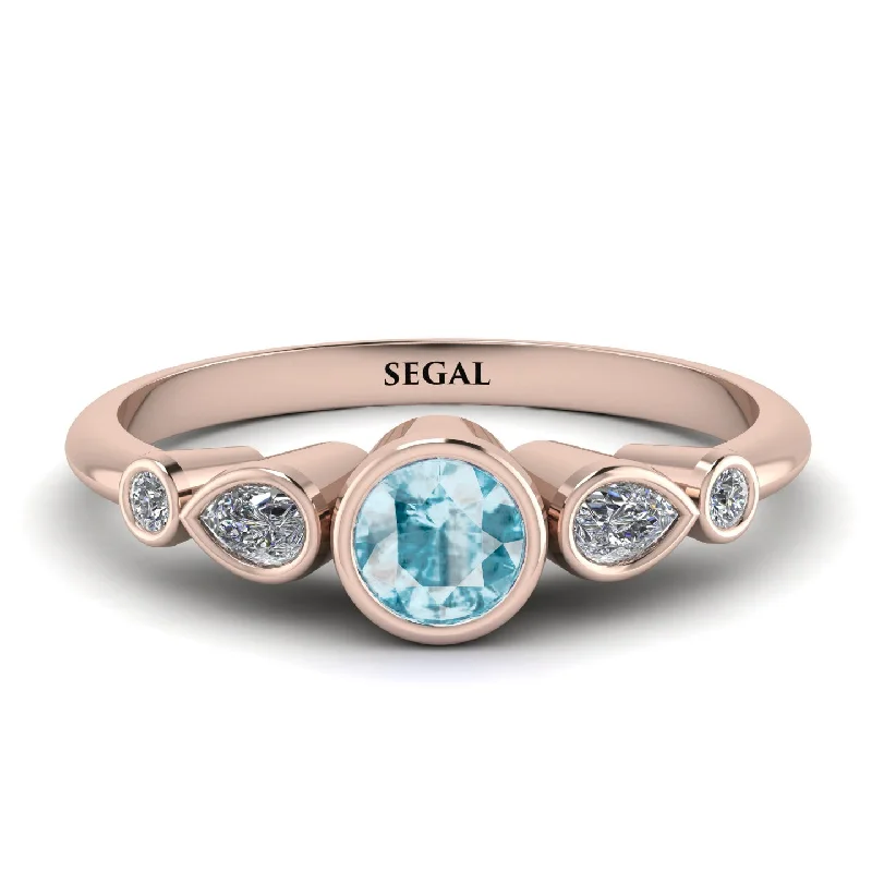 Personalized Silver Engagement Ring-Bezel Symmetrical Aquamarine Ring - Ivy No. 402