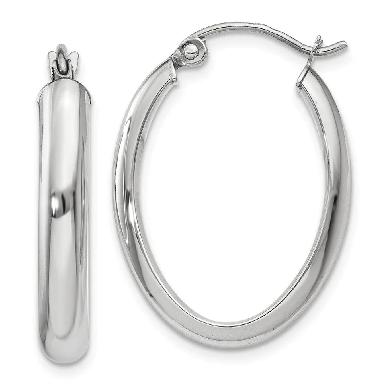 Unique Pearl Earrings-3.75mm, 14k White Gold Classic Oval Hoop Earrings, 22mm (7/8 Inch)