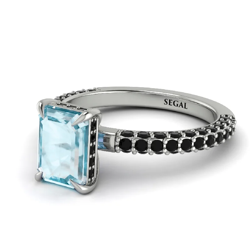 Turquoise Ring-Hidden Halo Emerald Cut Aquamarine Engagement Ring - Ximena No. 409