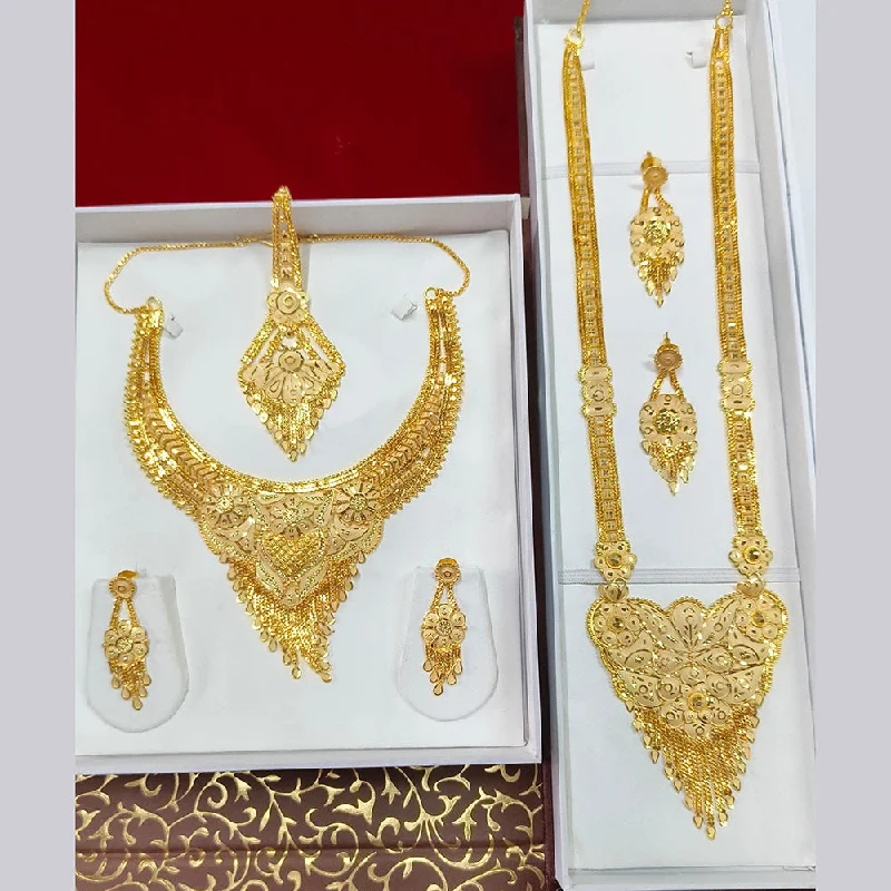 Pearl and Gold Necklace-Pari Art Jewellery Forming Double Necklace Set