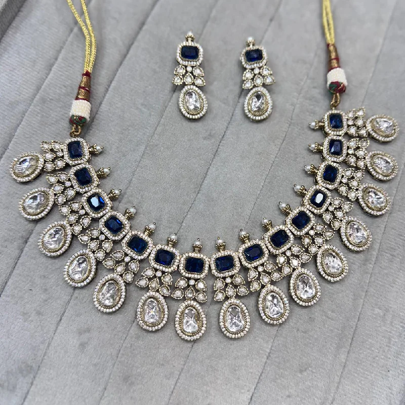 Bold Crystal Necklace-JCM Gold Plated Polki Kundan Stone Necklace Set