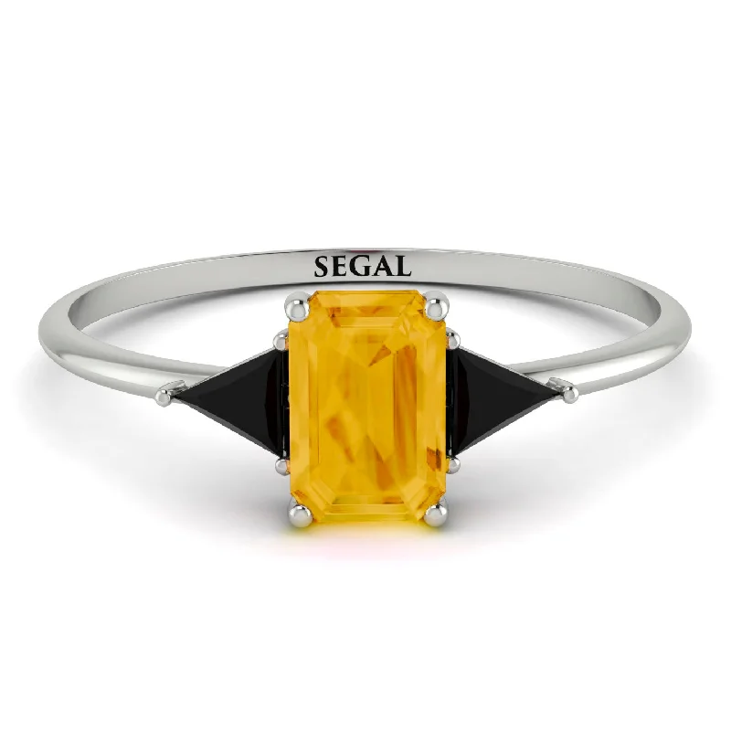 Elegant Cocktail Ring-Emerald Cut Citrine With Triangles Ring - Remi No. 609