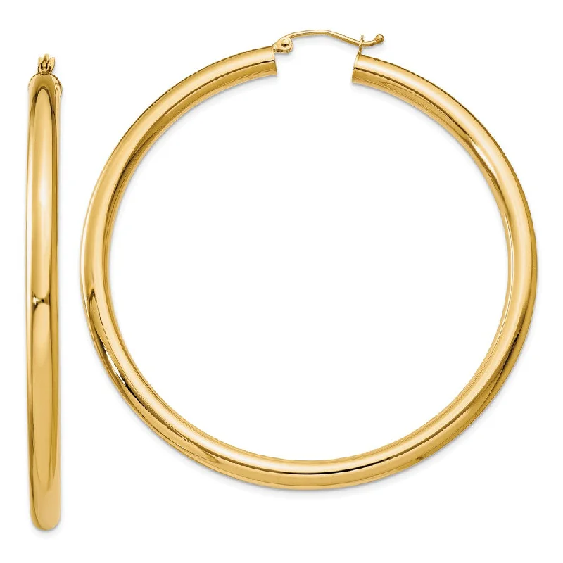 Luxury Gemstone Earrings-4mm x 60mm 14k Yellow Gold Classic Round Hoop Earrings