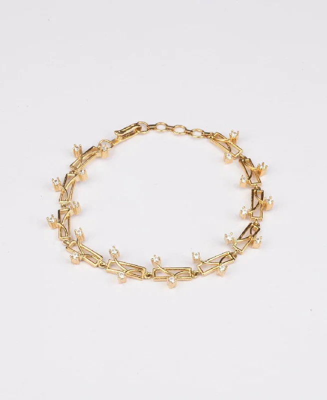 Sterling Silver Bracelets-Ritzy  Stone Studded Gold Bracelet